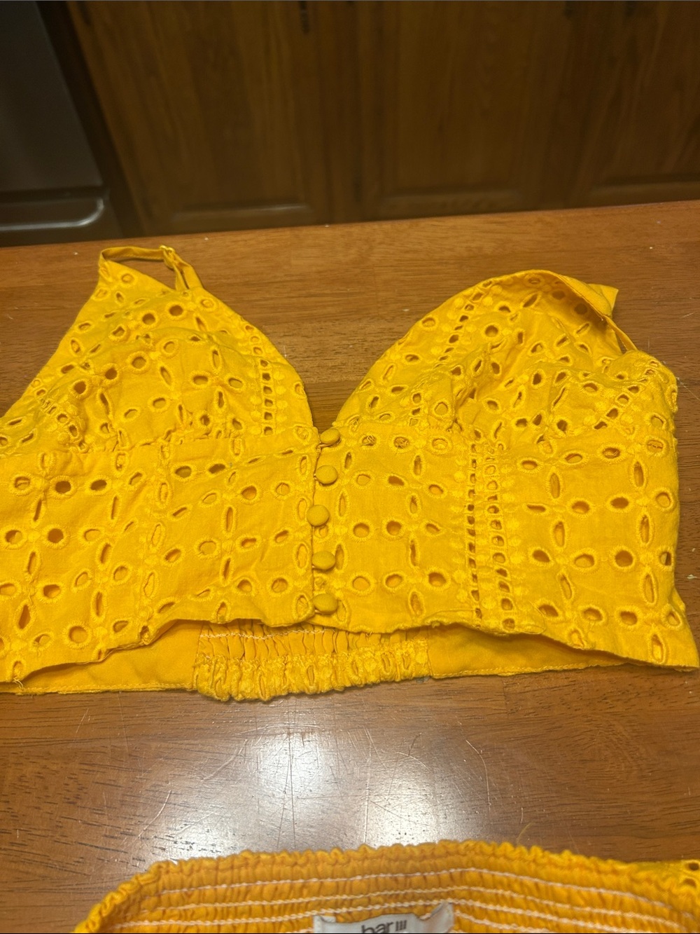 BAR lll Orange Eyelet Two-Piece Crop Top and Skirt Set